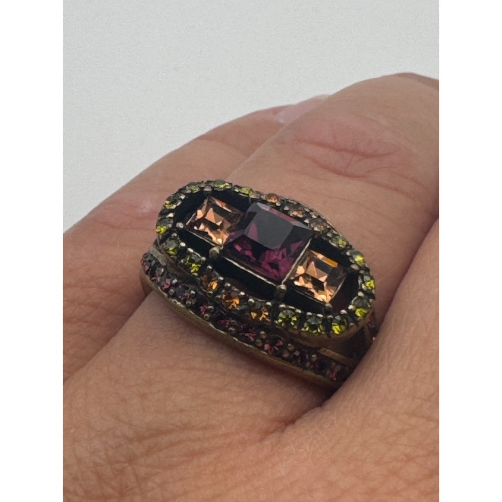 Vintage Heidi Daus Ring Orange Purple Green Art Deco Cocktail Size 11